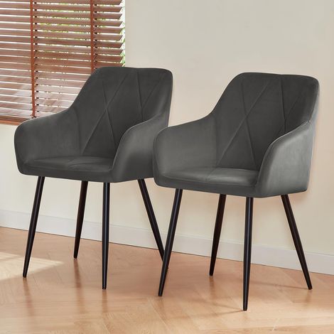 AINPECCA 2X Dining Chairs Set Faux Suede Leather/Velvet Padded Metal Legs Armchair Home,GREY (1/5)