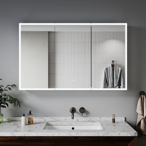 ELEGANT Bathrrom Wall Cabinet Illuminated LED Mirror with Shaver Socket, Bluetooth and Stainless Steel Cabinet 1050x650x125mm (1/4)