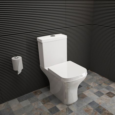 Close Coupled Toilet Square Soft Close Seat Short Projection Bathroom WC (1/5)