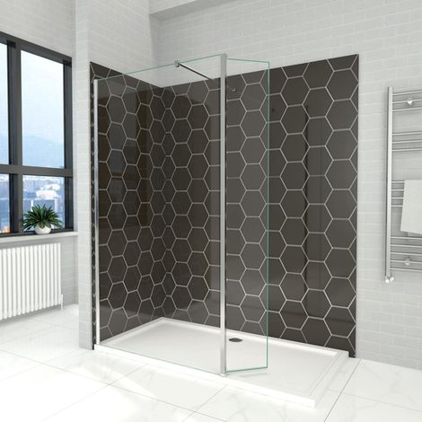 ELEGANT 800mm Walk in Shower Screen 6mm Tougheded Safety Wet Room with 300mm Flipper Panel, Aluminum Support bar Included (1/5)