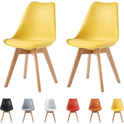 Set of 2 Dining Chairs Designer Side Chairs Wooden Home Office Commercial EVA YELLOW (1/5)