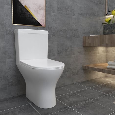 Aica Sanitaire – AICA modern close coupled toilet short projection – Soft close seat – 4/6L dual flush – Durable ceramic construction – 375mm width (1/5)