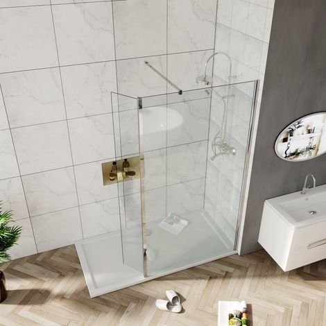 Elegant – 1000mm tempered glass walk in shower enclosure – 300mm flipper door – 6mm safety glass – Polished aluminium frame – For tiled wet room (1/5)