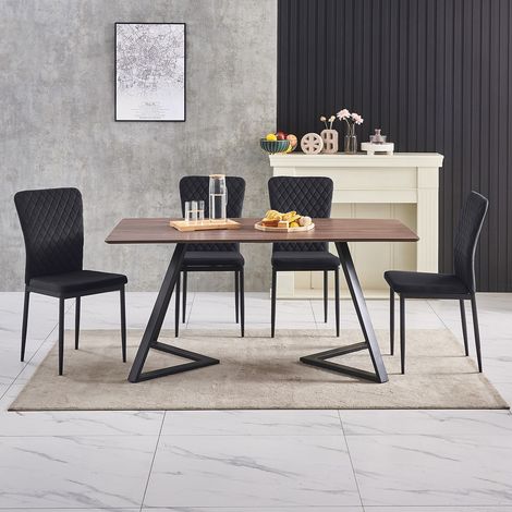 AINPECCA OAK Dining Table Set and 4 Black Velvet chairs kitchen table set UK (1/5)