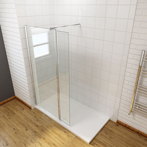 ELEGANT 1000mm Frameless Wet Room Shower Screen Panel 8mm Easy Clean Glass Walk in Shower Enclosure with 300mm Return Panel and Support Bar (1/5)