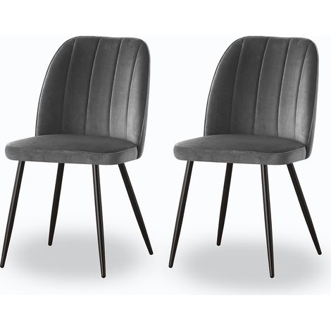 AINPECCA 2X Dining Chairs Padded Seat Metal Leg Kitchen Chair Home Office Room Grey (1/5)