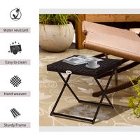 Outsunny Folding Square Rattan Coffee Table w/ Steel Frame Bistro Garden Brown - 4
