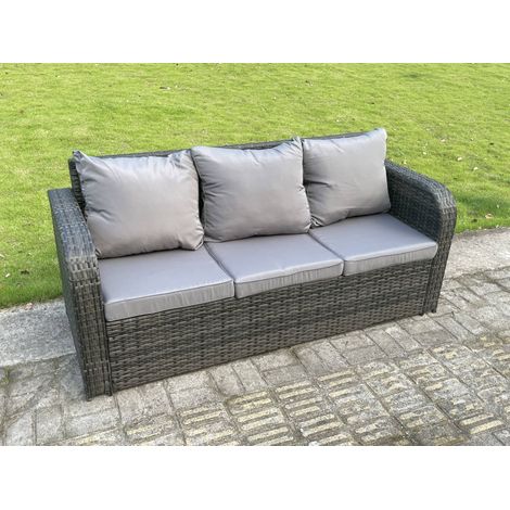 Fimous High Back 3 Seater Rattan Sofa Patio Outdoor Garden Furniture With Cushion - 1