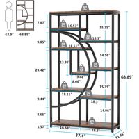 Tribesigns Bookshelf Industrial 5 Tier Etagere Bookcase, Freestanding Tall Bookshelves Display Shelf Storage Organizer with 9-Open Storage Shelf for Living Room, Bedroom, Home Office - 2