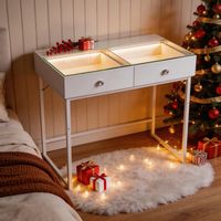 FENCHILIN Dressing table with LED lighting，Three Light Settings,Adjustable Brightness,2-drawer Vanity table 100 x 81 x 55 cm White - 3