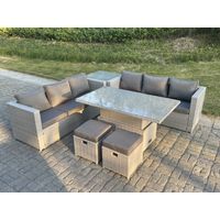 Fimous Rattan Garden Funiture Set Height Adjustable Rising Lifting Table Sofa Dining Set With Side Coffee Tea Table Stool - 2