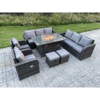 Fimous Outdoor Rattan Garden Furniture High Back Sofa Set Fire Pit Dining Table Gas Heater 2 Recling Chairs 3 Seater Lounge Sofa Footstools 10 Seater - 4