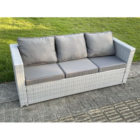 Fimous Light Grey Mixed 3 Seater Lounge Rattan Sofa Patio Conservatory Outdoor Garden Furniture Accessory With Seat And Back Cushion - 1