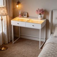 FENCHILIN Dressing table with LED lighting，Three Light Settings,Adjustable Brightness,2-drawer Vanity table 100 x 81 x 55 cm White - 1