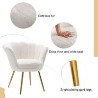 Accent Chair in Faux Fur Modern Vanity Armchair with Unique Petal Backrest Tub Chair for Home Bedroom Living Room, White, Wahson - 4