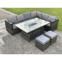Fimous Outdoor Rattan Garden Corner Furniture Gas Fire Pit Table Sets Gas Heater Lounge Small Footstools Dark Grey Mixed 8 Seater - 3