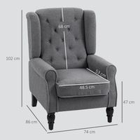 HOMCOM Accent Armchair Home Furniture Retro Tufted Club Fabric Charcoal Grey - 2