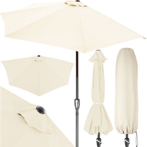 KINGSLEEVE® 2.7m Half Round Semi-Circular Garden Parasol 270cm Sun Shade with 80+ UV-Protection 2.3m Tall Idea Balcony Umbrella Garden Patio Wall Fence Cream