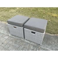 Fimous 2 Pcs PE Rattan Fully Assembled Small Footstool Outdoor Garden Furniture Patio Furniture Light Grey Mixed - 1