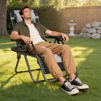 Set of 2 Zero Gravity Heavy Duty Outdoor Garden Reclining Chairs with Padded Seat Black/Grey - 2