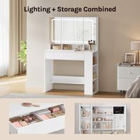WOLTU Dressing Table, Large Mirror Vanity Makeup Desk Behind the Mirror with Jewelry Storage, Side Storage White - 4