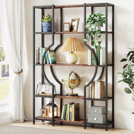 Tribesigns 5-Tier Bookshelf and Bookcase, Vintage Tall Bookcase with 12 Open Display Shelves, Wooden Book Shelving Unit with Metal Frame for Home Office, Living Room, Bedroom - 1