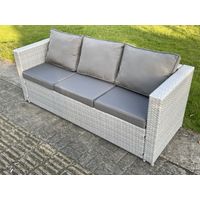 Fimous Light Grey Mixed 3 Seater Lounge Rattan Sofa Patio Conservatory Outdoor Garden Furniture Accessory With Seat And Back Cushion - 2