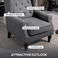 HOMCOM Accent Armchair Home Furniture Retro Tufted Club Fabric Charcoal Grey - 4