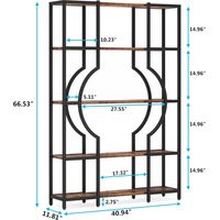 Tribesigns 5-Tier Bookshelf and Bookcase, Vintage Tall Bookcase with 12 Open Display Shelves, Wooden Book Shelving Unit with Metal Frame for Home Office, Living Room, Bedroom - 2