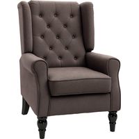 HOMCOM Accent Armchair Home Furniture Tufted Club Wood Fabric Brown - 1