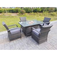 Fimous Rattan Garden Furniture Gas Fire Pit Rectangle Dining Table Gas Heater And Dining Chairs 4 Seater - 1