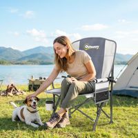 Outsunny Camping Chair Padded with Side Pocket Light Grey - 3