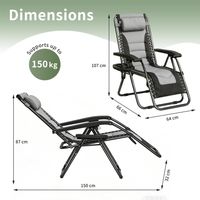 Set of 2 Zero Gravity Heavy Duty Outdoor Garden Reclining Chairs with Padded Seat Black/Grey - 3