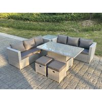 Fimous Rattan Garden Funiture Set Height Adjustable Rising Lifting Table Sofa Dining Set With Side Coffee Tea Table Stool - 1