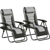 Set of 2 Zero Gravity Heavy Duty Outdoor Garden Reclining Chairs with Padded Seat Black/Grey - 1