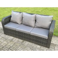 Fimous High Back 3 Seater Rattan Sofa Patio Outdoor Garden Furniture With Cushion - 2