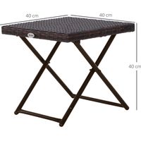 Outsunny Folding Square Rattan Coffee Table w/ Steel Frame Bistro Garden Brown - 2