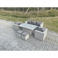 Fimous Rattan Garden Funiture Set Adjustable Rising Lifting Table Sofa Dining Set With 2 Arm Chair Stool - 2