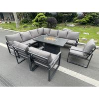 Fimous Aluminum Outdoor Garden Furniture Corner Sofa 3 PC Chairs Gas Fire Pit Dining Table Sets Gas Heater Burner Dark Grey 10 Seater - 1