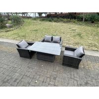 Fimous Rattan Outdoor Furniture Adjustable Rising Lifting Rectangle Dining Table Chairs Two Seater Love Sofa Sets 4 Seater - 2