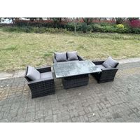 Fimous Rattan Outdoor Furniture Adjustable Rising Lifting Rectangle Dining Table Chairs Two Seater Love Sofa Sets 4 Seater - 3