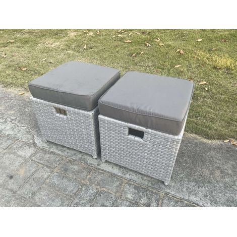Fimous 2 Pcs PE Rattan Fully Assembled Small Footstool Outdoor Garden Furniture Patio Furniture Light Grey Mixed - 1