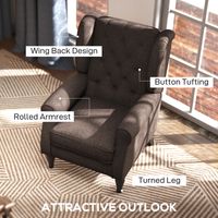 HOMCOM Accent Armchair Home Furniture Tufted Club Wood Fabric Brown - 4