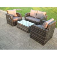 Fimous Dark Grey Mix PE Wicker Rattan Garden Furniture Set Sofa Set Reclining Adjustable Chair 4 Seater - 2