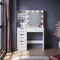 ELEGANT Modern Sliding Mirror Dressing Table 5 Drawers Bedroom White Makeup Desk Vanity Single Table and LED Mirror Lights - 2