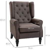 HOMCOM Accent Armchair Home Furniture Tufted Club Wood Fabric Brown - 2