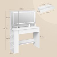 WOLTU Dressing Table, Large Mirror Vanity Makeup Desk Behind the Mirror with Jewelry Storage, Side Storage White - 2