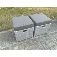 Fimous 2 Pcs PE Rattan Fully Assembled Small Footstool Outdoor Garden Furniture Patio Furniture Light Grey Mixed - 2
