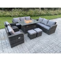 Fimous Outdoor Rattan Garden Furniture High Back Sofa Set Fire Pit Dining Table Gas Heater 2 Recling Chairs 3 Seater Lounge Sofa Footstools 10 Seater - 3