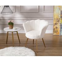Accent Chair in Faux Fur Modern Vanity Armchair with Unique Petal Backrest Tub Chair for Home Bedroom Living Room, White, Wahson - 3